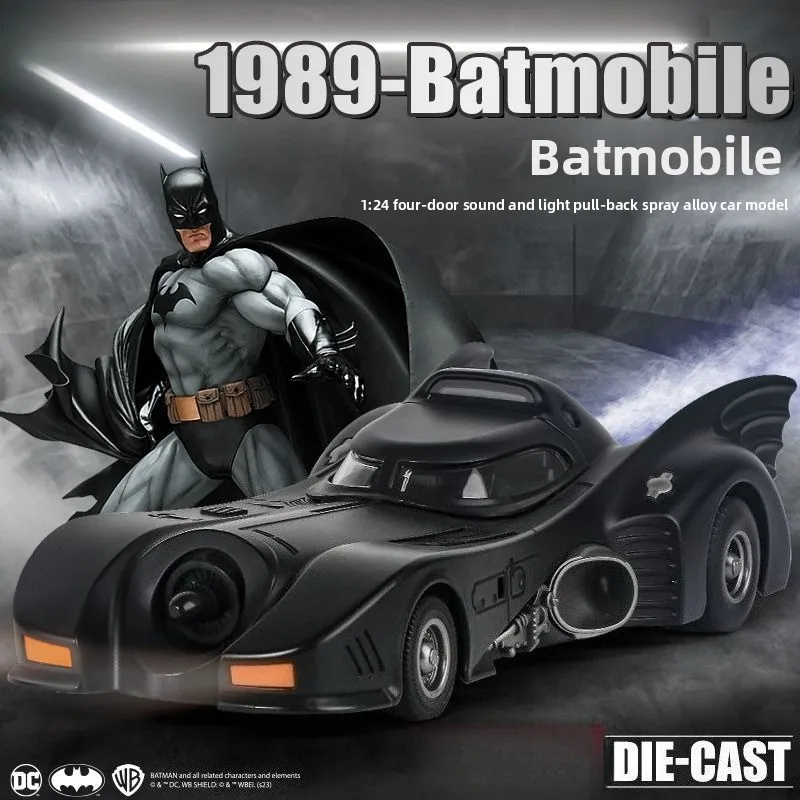 รถแบทโมบิล ปี 1989 รุ่นจำลองโลหะหล่อขึ้นรูป ขนาด 1:24 - มีไฟและเสียง ของเล่นรถสปอร์ตสุดเท่ ของขวัญสำหรับเด็กผู้ชาย