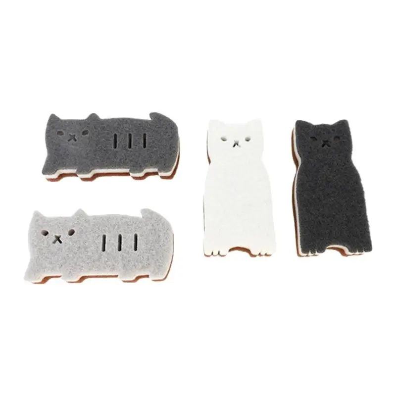 

G6KF Cats Cleaning Sponges 4 Pack Heavy Duty Scrubber Pad Effective Oil Stain Removal Kitchen Bathroom Accessories