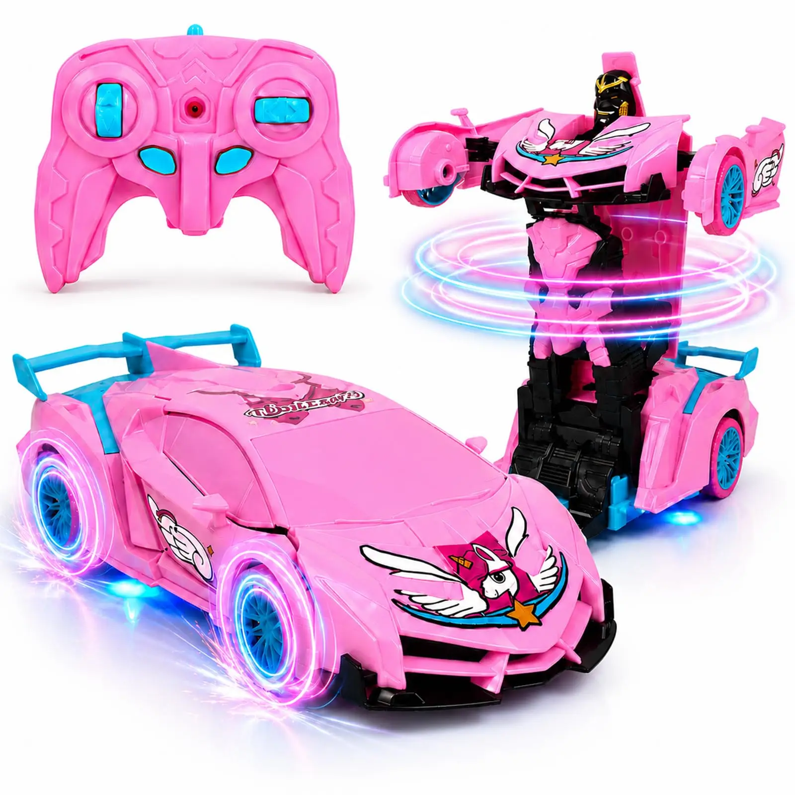 Unicorn RC Car Toy for Girls 2.4GHz Remote Control Stunt Robot Car LED Light 360° Rotation Transforming Racing Gift Toy Kids 4-8