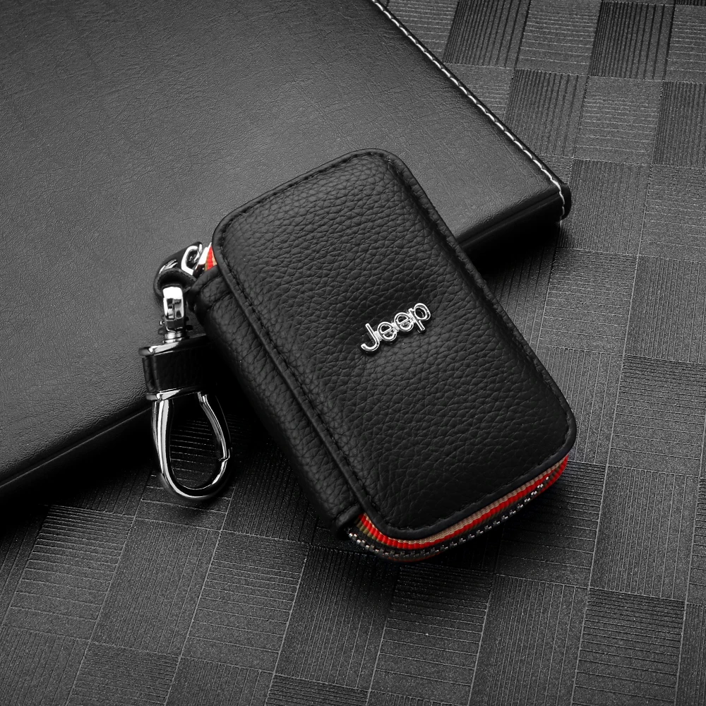 

PU Leather Car Men Wallet Keychain Bag Storage Card Holder Organizer Zipper Purse For JEEP Renegade JK Grand Cherokee Wrangler