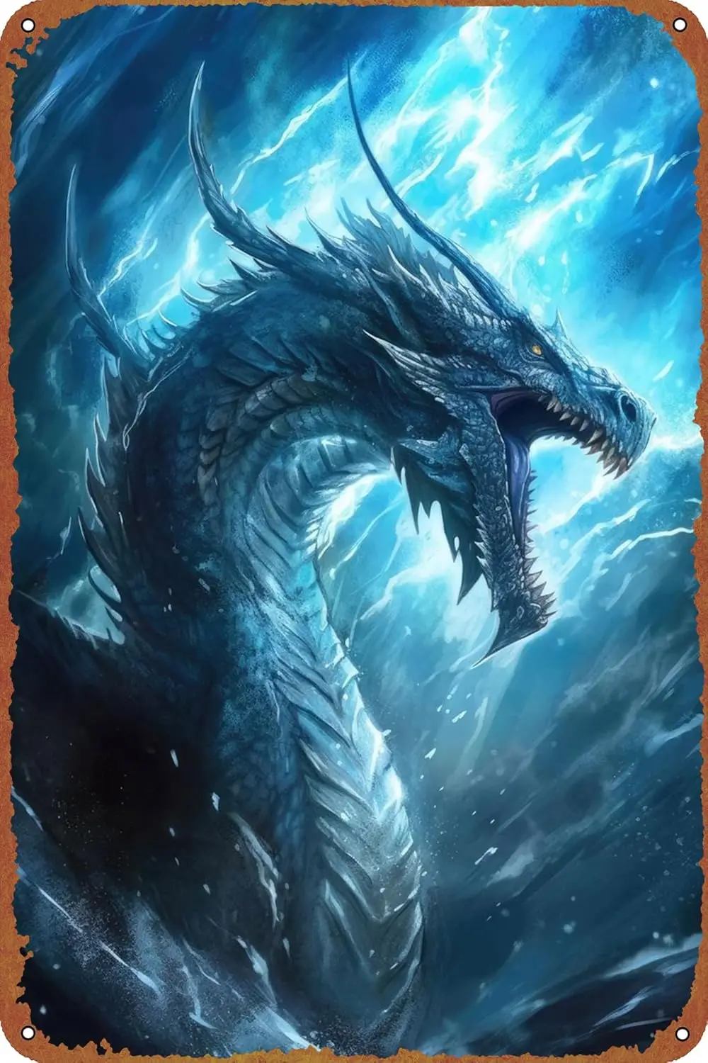 1p,Lightning Ice Dragon Poster Metal Sign Tin Metal Retro Wall Decor for Home,Street,Gate,Bars,Club