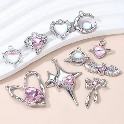 10pcs New Heart smalto Charms rosa Fashion Y2K Style pendenti per fare risultati fatti a mano fai da te accessori collana gioielli