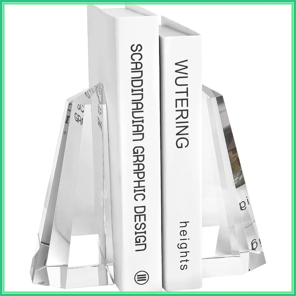 

Handmade Crystal Bookends Half-Obelisk Design, 1 Pair Decorative Tabletop Bookends for Office Home Desk