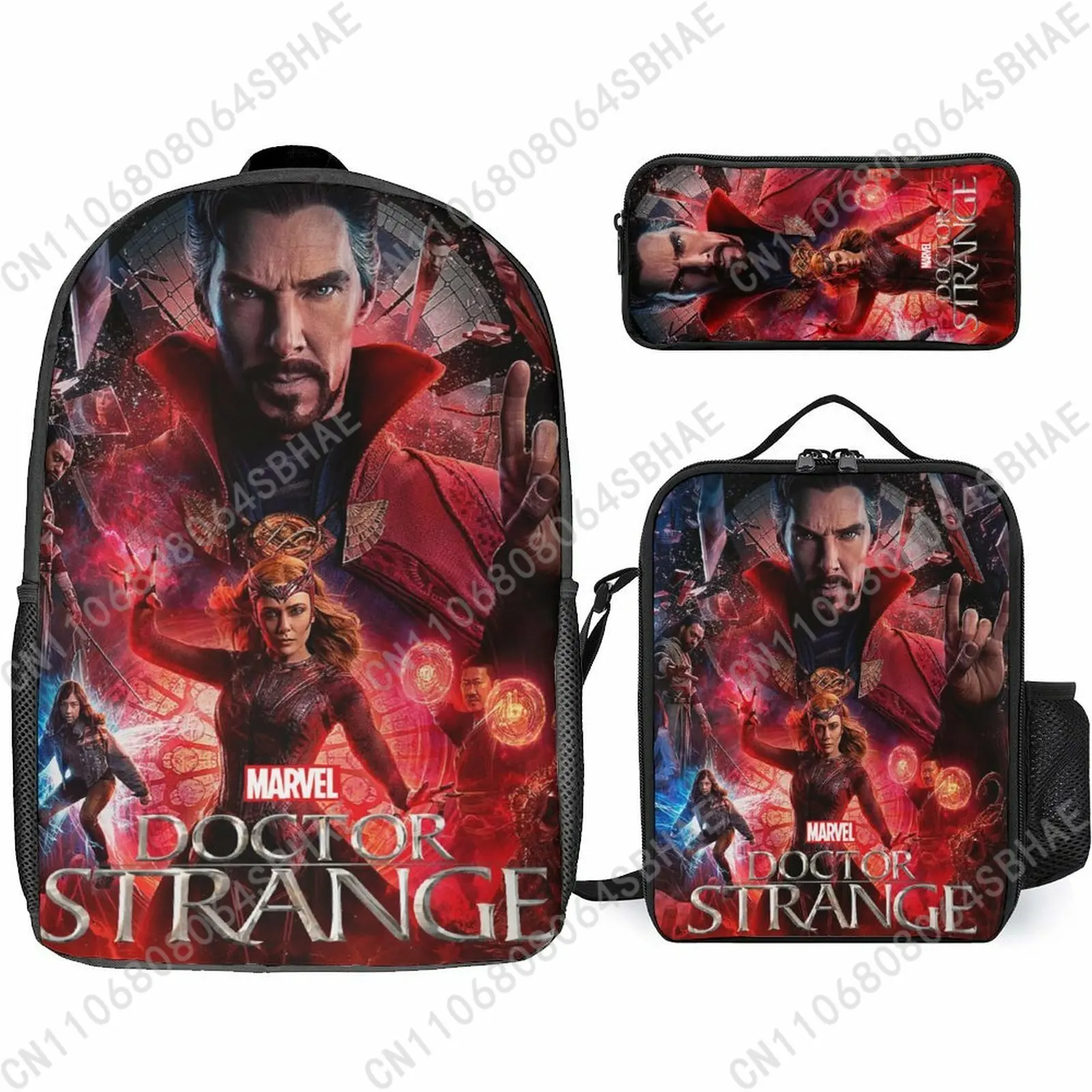 

Marvel Doctor Strange School Backpack For Teen Middle High School Students 3Pcs Bookbag Lunch Tote Bag Pencil Pouch Cosplay