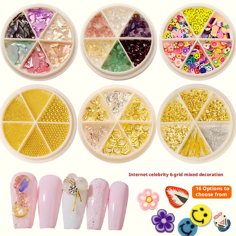 YYM Nail Art Bead Set Box Nail Clay Crystal Decorations Gold Silver Shell Jewelry for Y2K Nail Decoration Beauty Salon Supplies