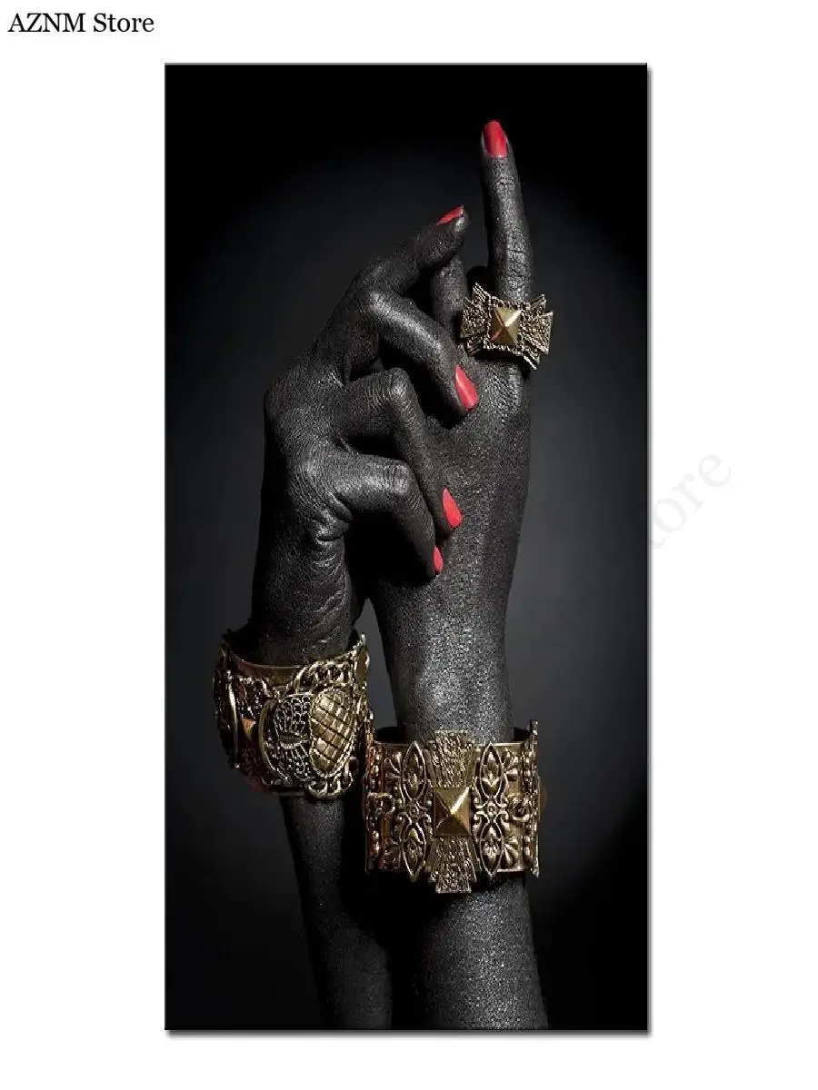 Elegante afrikanische Kunst Gold Silber Frau Porträt Leinwanddruck Mode Wanddekoration Poster für Zuhause