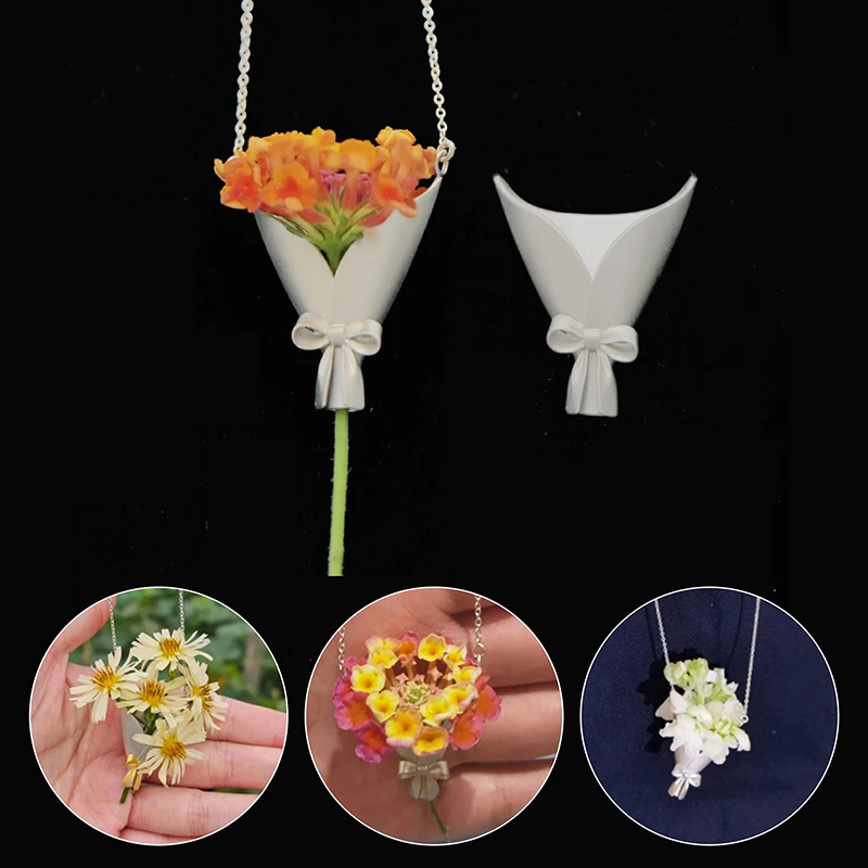 Trendy Bouquet Wrapping Pendant Necklace Small Flowers Can Be Inserted Female Choker Fashion Clavicle Chain Women Jewelry Gift