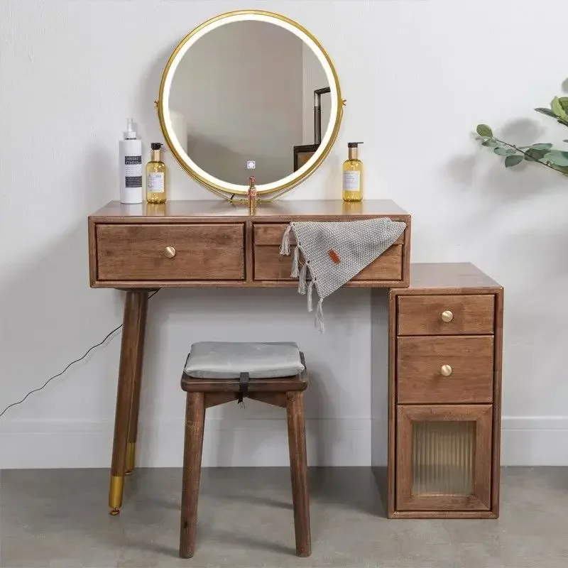 طاولة زينة صغيرة، طاولة مكياج لغرفة النوم حديثة وبسيطة مع أضواء، خزانة تخزين صغيرة مدمجة #4