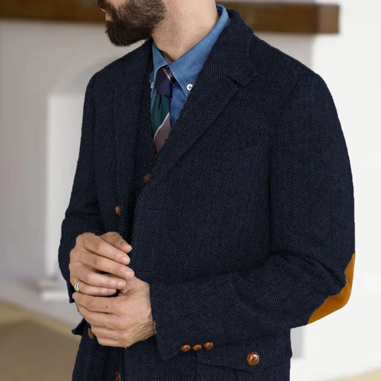 Herringbone Tweed Tweed Hunting Casual Blazers Autumn/Winter Vintage British Men's Suit Jacket Fashionable Gentleman Wedd Attire