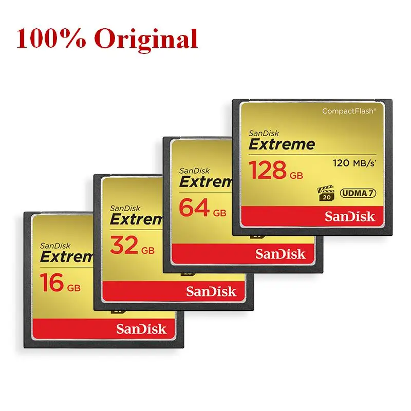 SanDisk-cartão de memória CF Pro Extreme, Compact Flash Card de alta velocidade, câmera DSLR e filmadora HD, 32GB, 64GB, 128GB, 120 Mbps