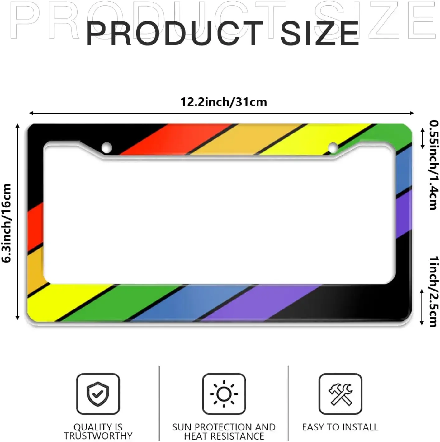 License Plate Frame Gay Pride Rainbow Striped License Plate Frames Decorative Car Tag Frames Aluminum 12x6 Inch License Plate