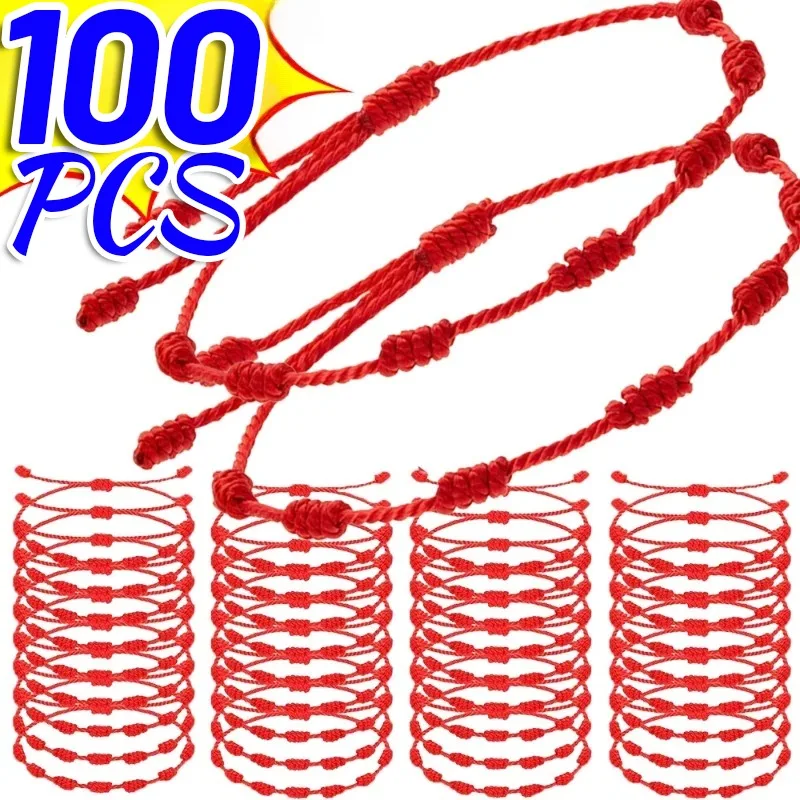 2/100Pcs Lucky 7 Knot Red String Bracelets for Lover Protection Amulet Friendship Braid Rope Women Men Wristband Jewelry Gifts