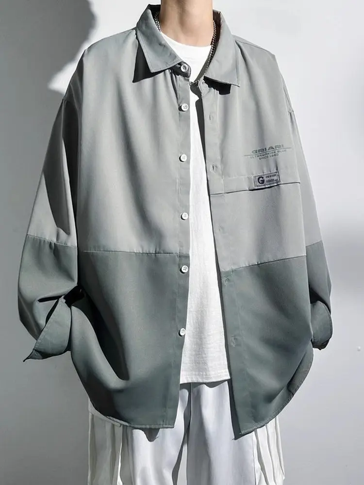 

Color Blo Loose Long Sve irt for Men Spring Autumn Faionable Youth Brand Korean Sle Student Trendy Outerwear