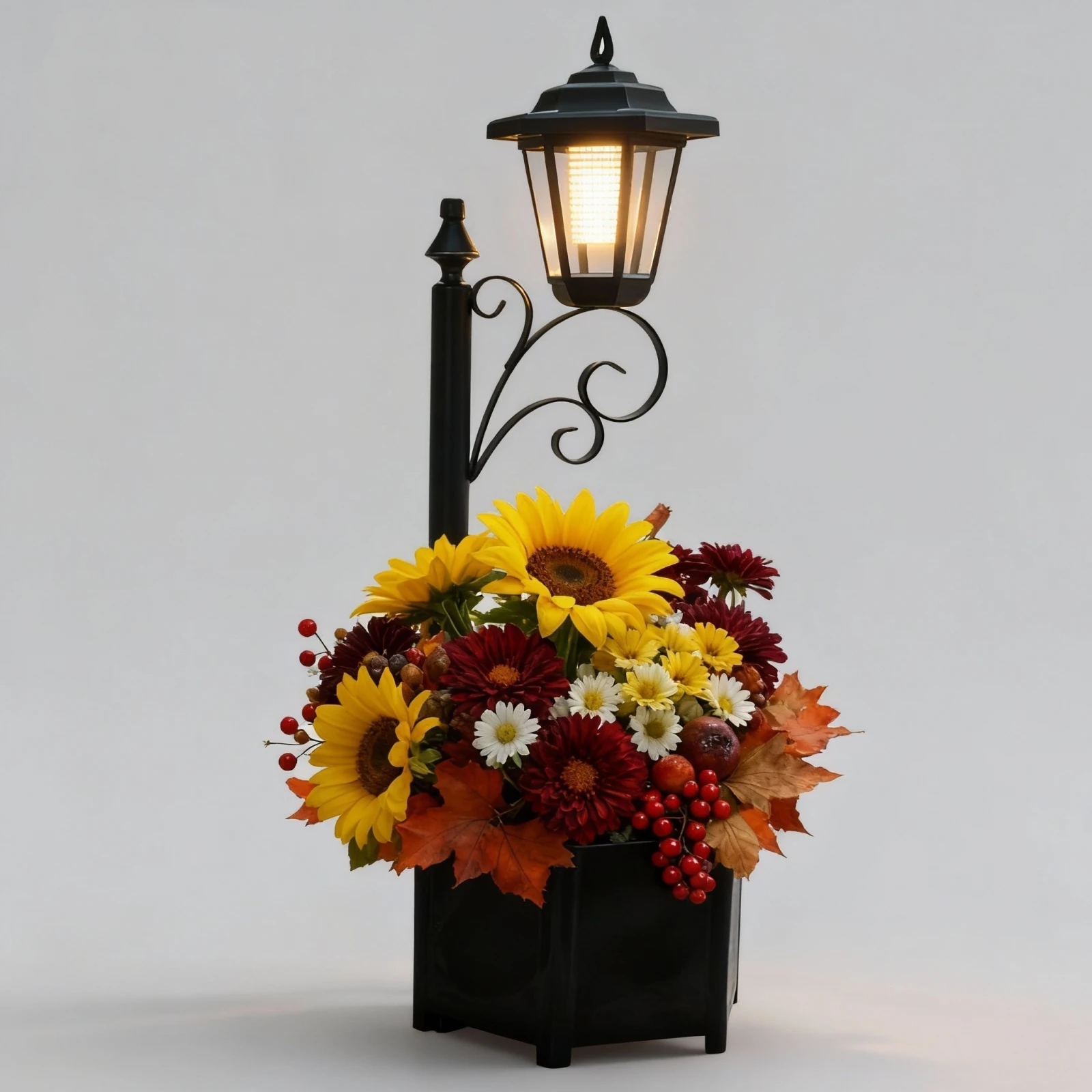 Solar Outdoor Lights Vintage Lantern with Flower Planter Box Auto On/Off IP44 LED Solar Lights for Garden Yard Patio Decor