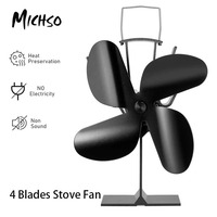MICHSO Heat Powered Stove Fan Eco Quiet 4 Blades Log Wood Burner Eco Friendly Quiet Fireplace Fan Home Efficient Heat Distribute