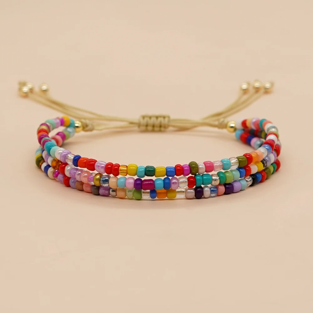 Go2Boho Letni produkt Biżuteria plażowa Bransoletka z koralików Miyuki Tęczowe koraliki Regulowana lina Niespodzianka Prezent plażowy dla dziewczynek