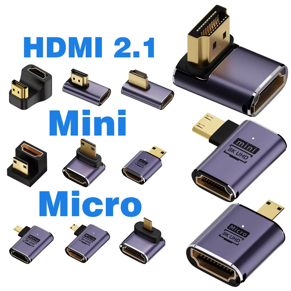 HDMI2.1 Cable Adapter mini micro hdmi to HDMI 2.1 Converter 48Gpbs 8K60HZ 4K120HZ for HDTV Projector PS4 PS5 Laptop PC 