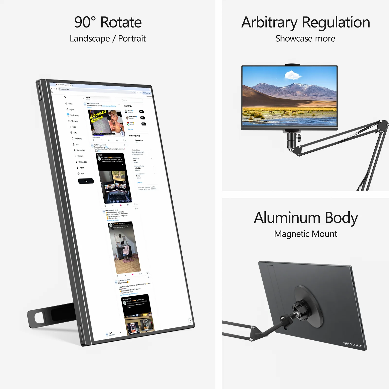 Monitor Portabel 16 "2.5K 144HZ, Kickstand sRGB 100%, HDR, FreeSync, Ultra Ramping, Cahaya Biru, Komputer Kedua Eksternal dengan Rendah untuk PC