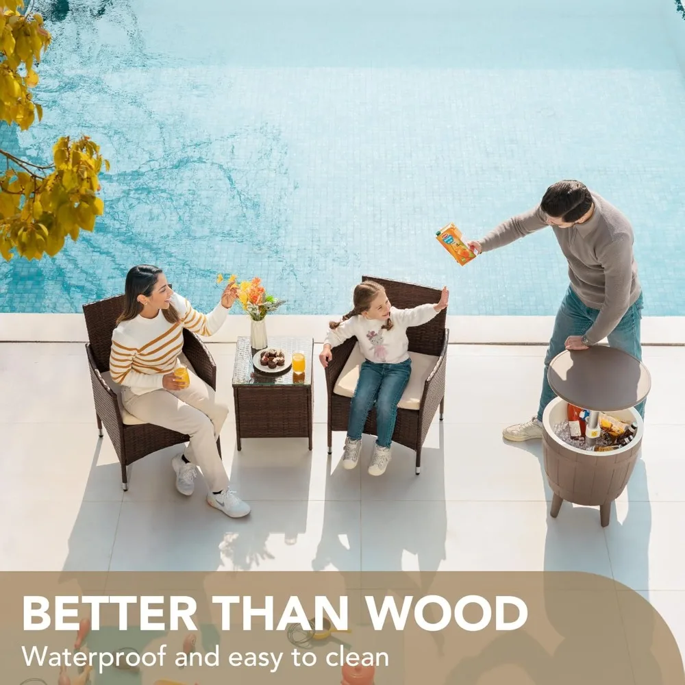 3-Piece PE Rattan Wicker Patio Set – Outdoor Porch Garden Chairs & Coffee Table | for Deck Balcony Use