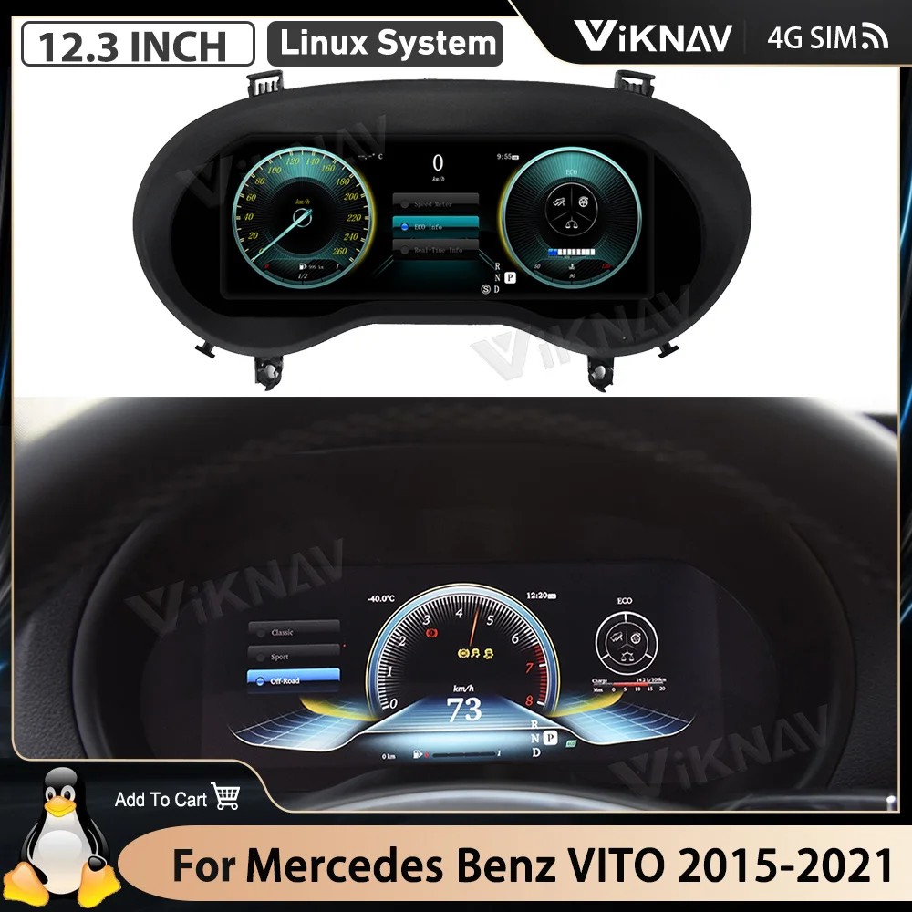 

Viknav 12,3-дюймовый цифровой приборный кластер для Mercedes Benz VITO 2015-2021 Linux, автомобильный измеритель скорости, ЖК-экран