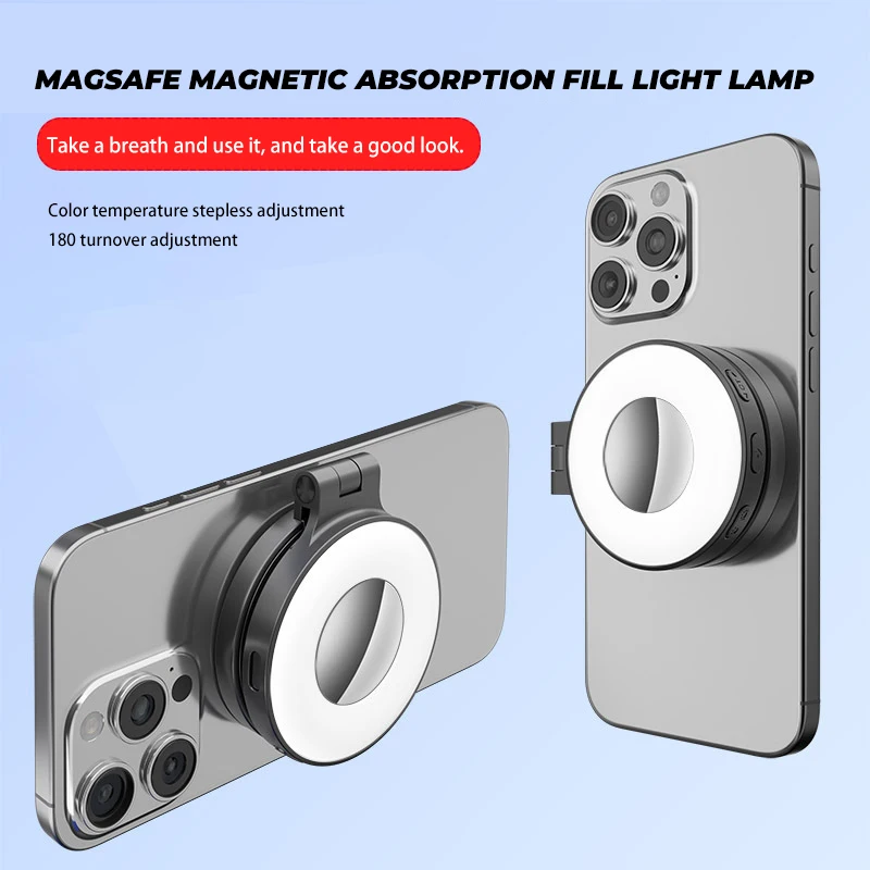 Magsafe Magnetic Mobile Phone Fill Light Portable Foldable Livestreaming Photography Vlog Led Pocket Selfie Lights with Mirror