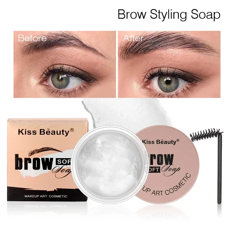 Jabón para peinar cejas transparente natural |   Fijación de cera de pomada transparente |   Con pincel para maquillaje diario de cejas para mujer
