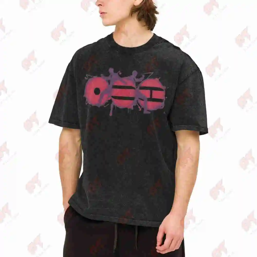 Abstract Dancer Silhouettes Red Purple Vintage Washed Tee Pure Cotton T-Shirt