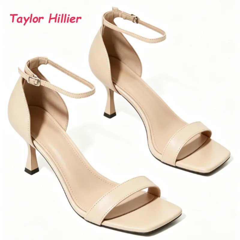 Square Toe One-Strap Ankle Buckle Sandals Women Kitten Heels Summer Trendy Office Commute Evening Party Outdoor New Casual Shoes