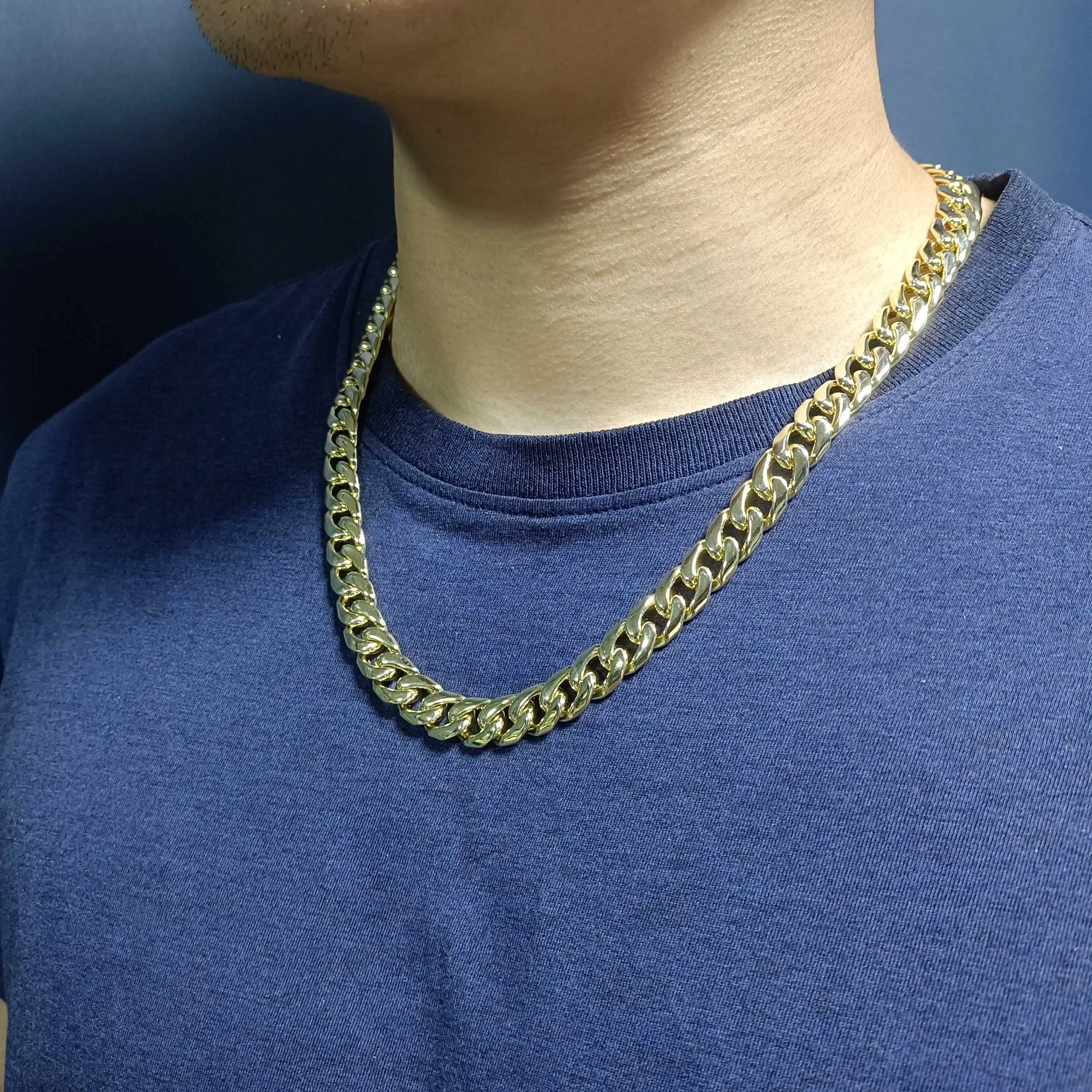 AJ0271 Collana con larghezza di gioielli Hip Hop 11 mm 22 pollici Catena a maglie cubane Miami in vero oro 14 carati