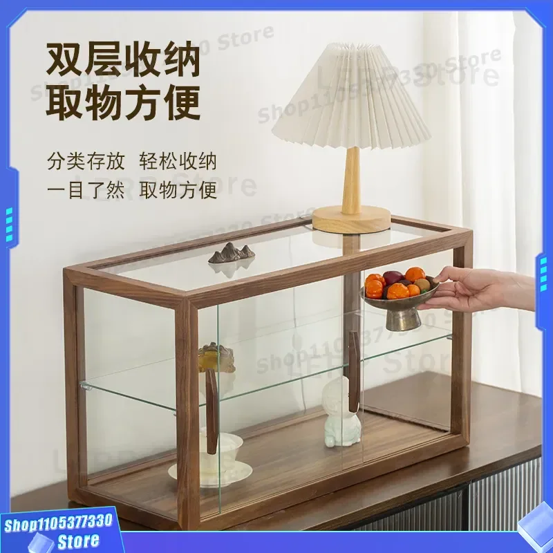 North American Black Walnut Tea Ceremony Glass Storage Cabinet For Teapot Cup Set Display Shelf Wenwan Ornament Showcase