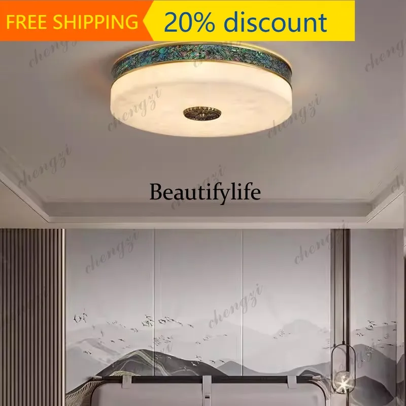 CC New Chinese marble ceiling light simple all copper light study bedroom aisle LED light