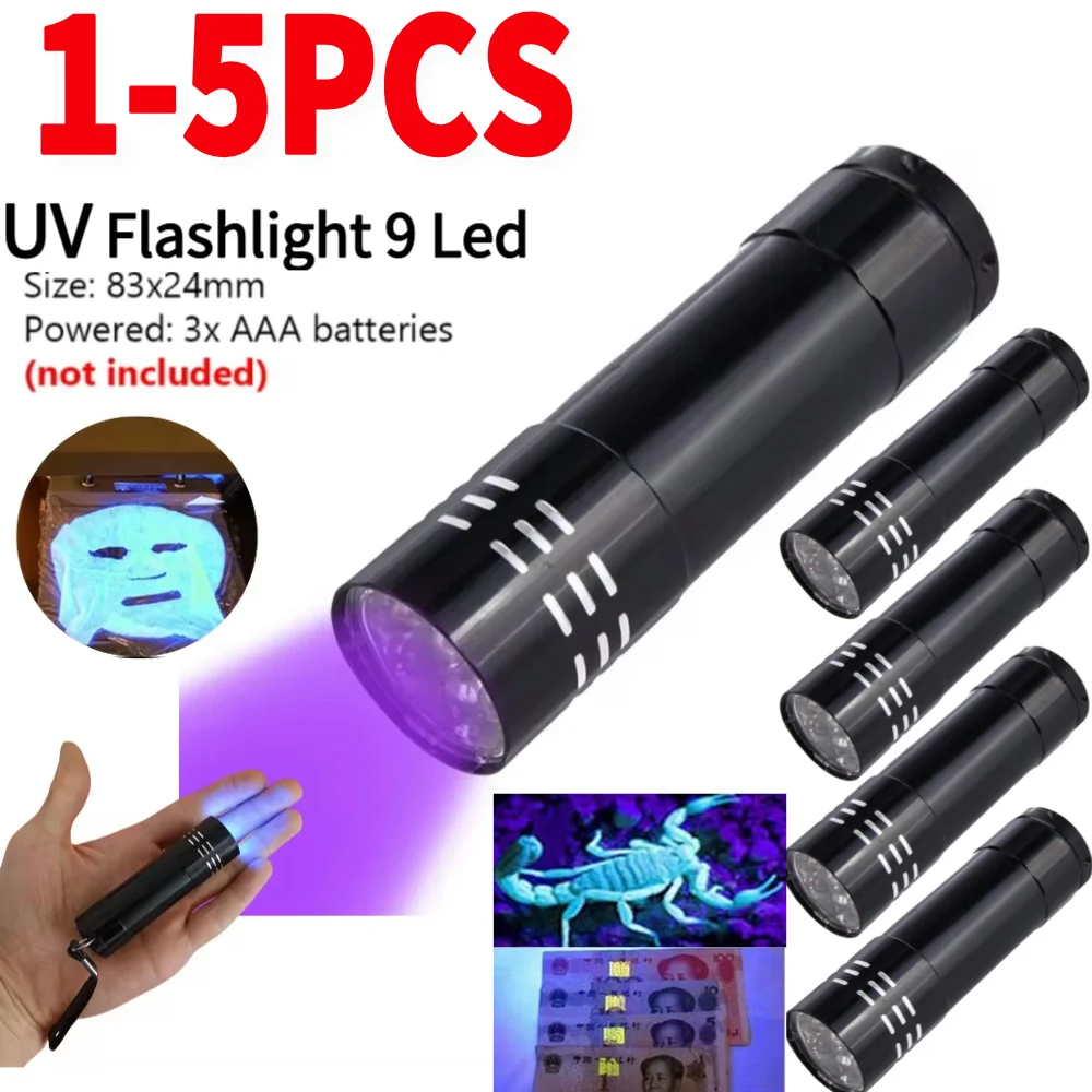 Detector ultravioleta portátil de mano, lámpara de inspección de escorpión, 9 LED, 50LM, 395nm, para agente fluorescente, prueba de moneda