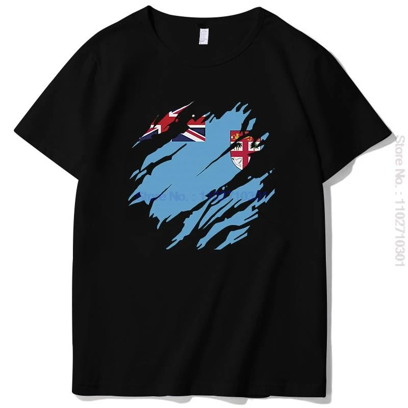 

Torn Fiji Flag Fijian Graphic T Shirts Cotton Short Sleeve T-Shirts Summer New Shirts And T-Shirts O-Neck Mens Print T Shirt