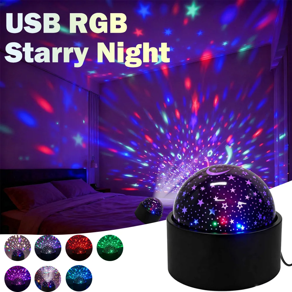 RGB Night Lights LED Projector Light Starry Moon Galaxy Projection Lamp 5V USB for Kids Present Christmas Gift Room Decorations