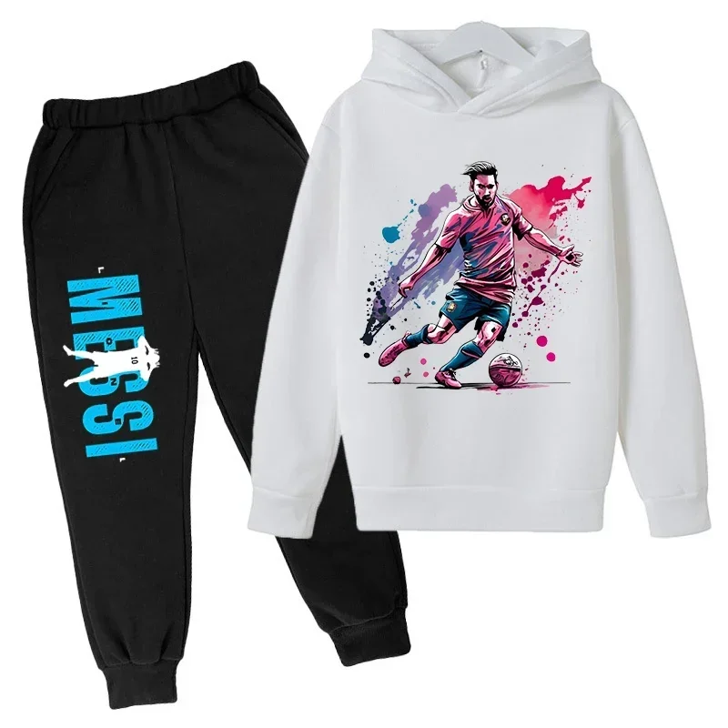 

Children's Hoodies Leggings 2-piece Set Boys and Girls White Casual Sportswear Messi Printed Clothing Baby Girl Clothes