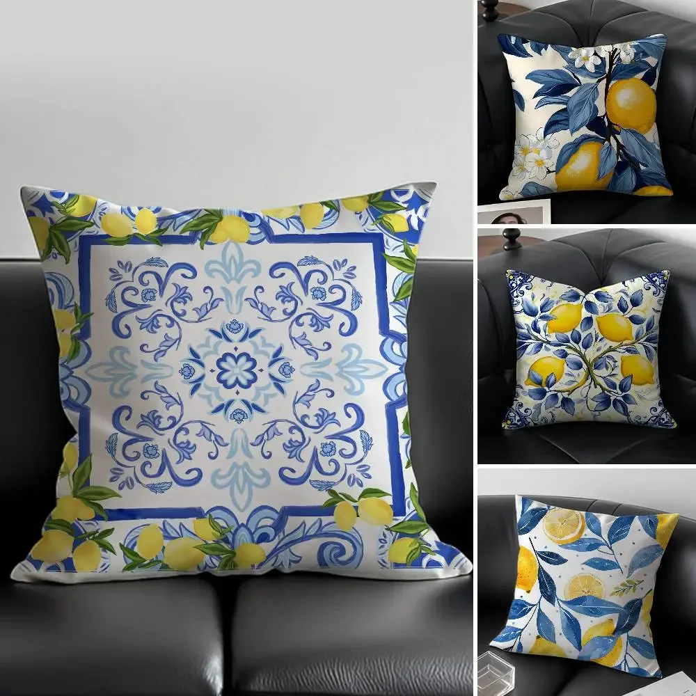 

Lemon Pillow Case Anti-dustmite Pillowcase Invisible zipper silky short plush Sofa cushion cover