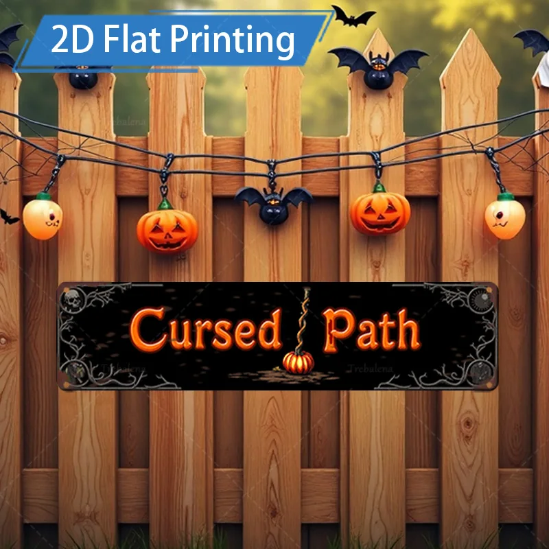 Letrero de Metal de 8x12 pulgadas, letrero de camino curtido de Halloween con murciélagos de calabaza para decoración espeluznante, 1 ud.