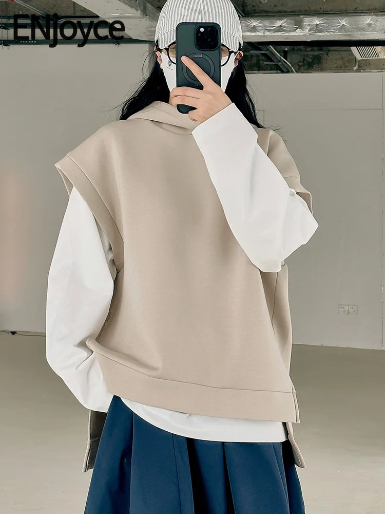 Women Vintage Loose Sleeveless Coats Sweatshirt Y2K Streetwear Pullovers Tracksuit Harajuku Hoodie Vest Waiscoat Spring Fall