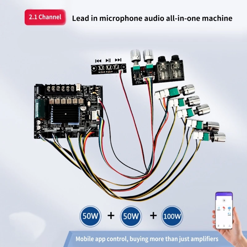 R91A 2.1Channel 50Wx2+100W Audiory Amplifier Board With 5.0 TPA3116D2x2 Control Microphone and Sound Module