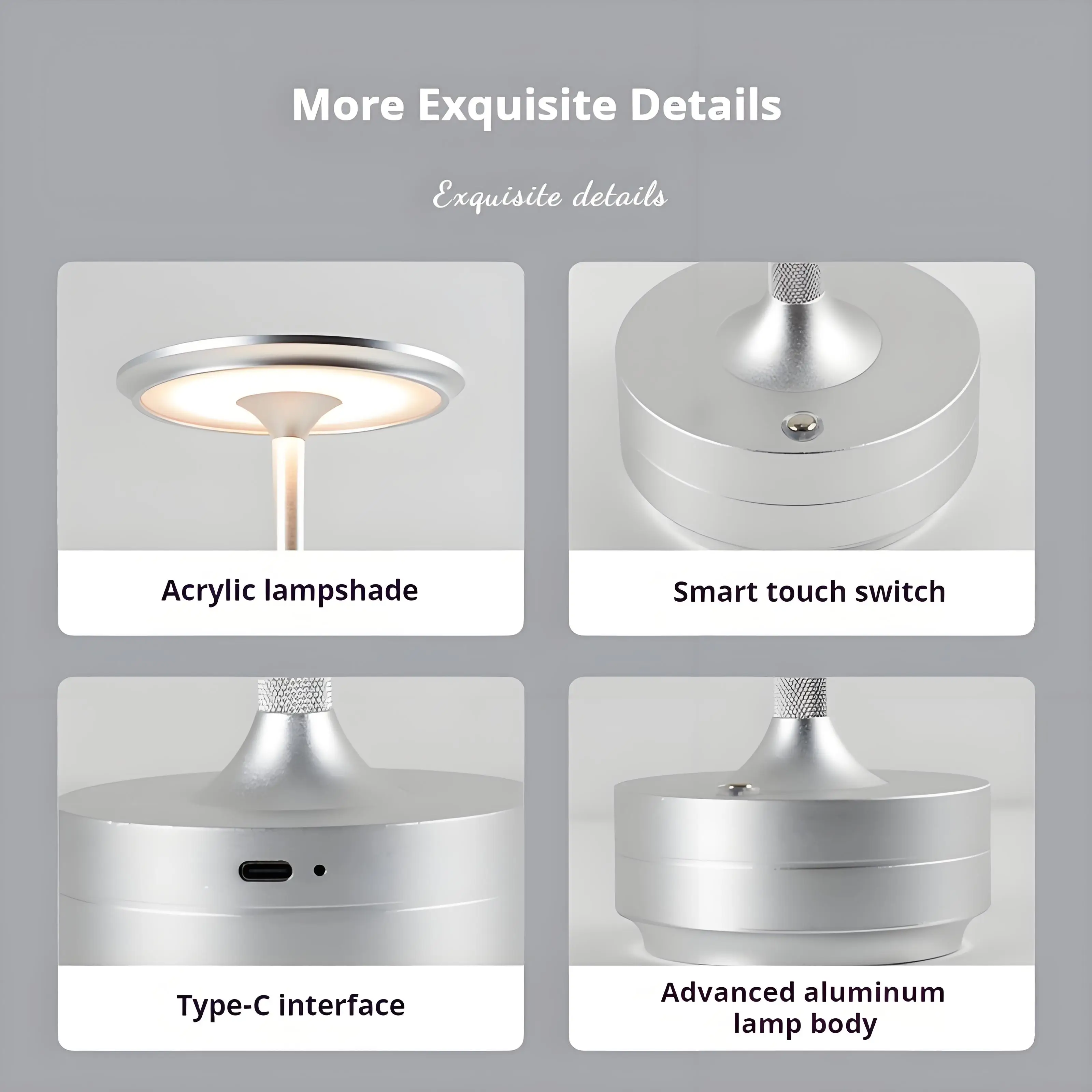 Imagem -05 - Simples Candeeiro de Mesa Recarregável Atmosfera Escurecimento Luz Noturna sem Fio para Quarto Carregamento Usb Touch Decor Bar Desk