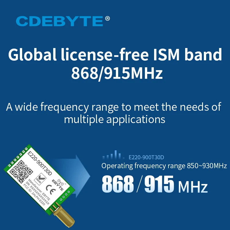 Imagem -04 - sem Fio Lora Ism 868mhz 915mhz Módulo E220-900t30d Transmissão Lora Spread Spectrum Dip Uart Interface Sma-k Antena Peças