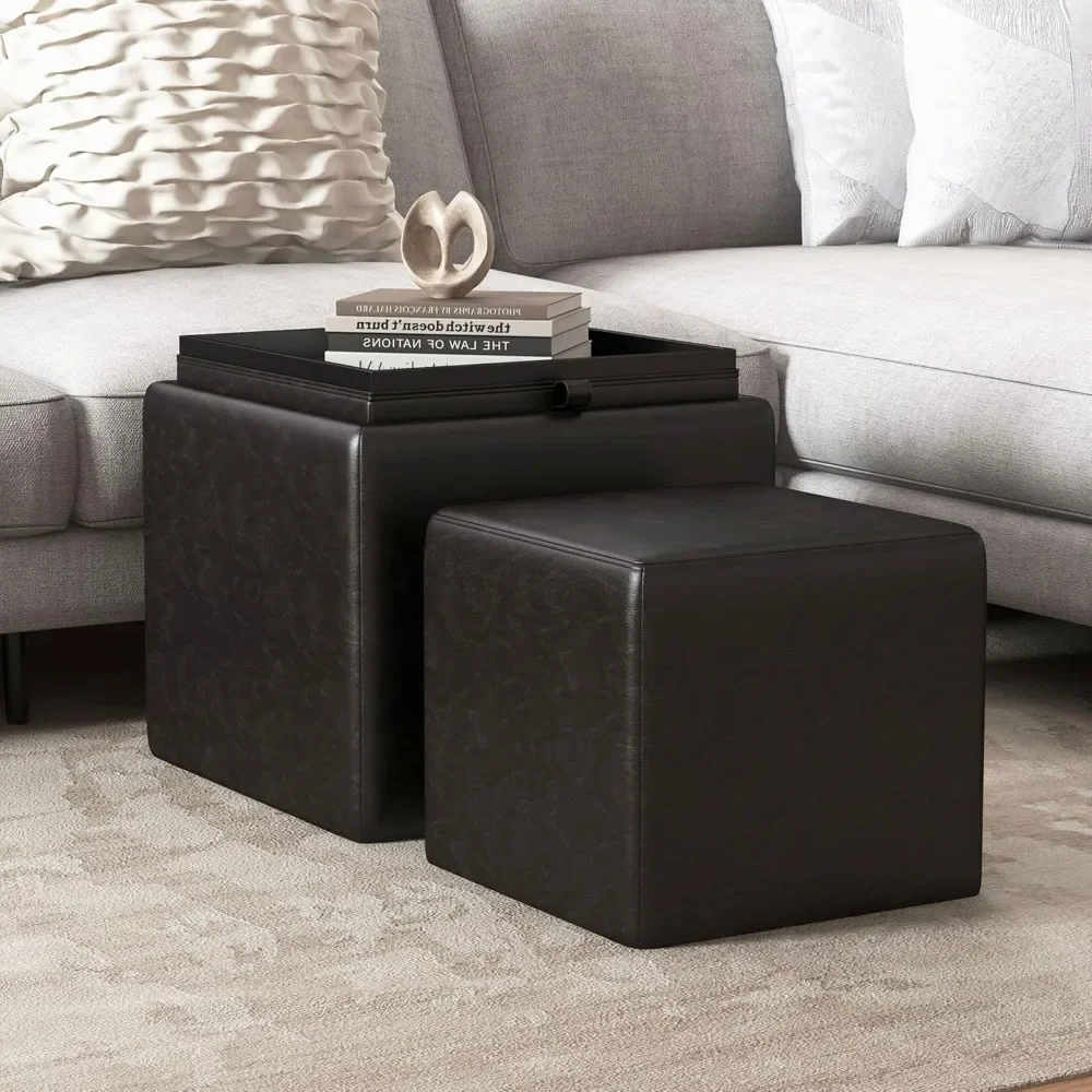 

Storage Set of 2, Small Foot Rest for Couch, Square with Storage for Living Room, Dorm, Bedroom