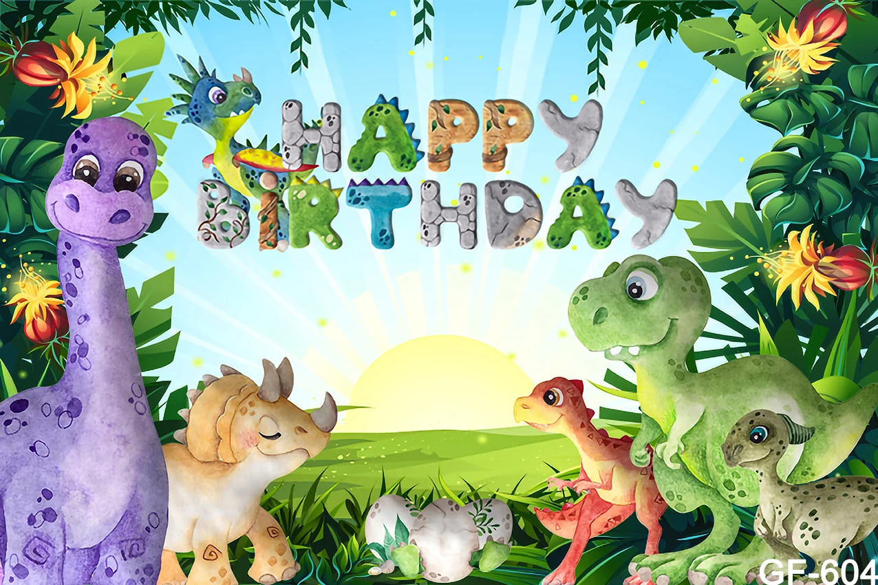 ديناصور عيد ميلاد خلفية للأطفال ، العالم الجوراسي ، الديناصور ريكس ، خلفية استحمام الطفل ، استوديو الصور ، ديكور الحفلات