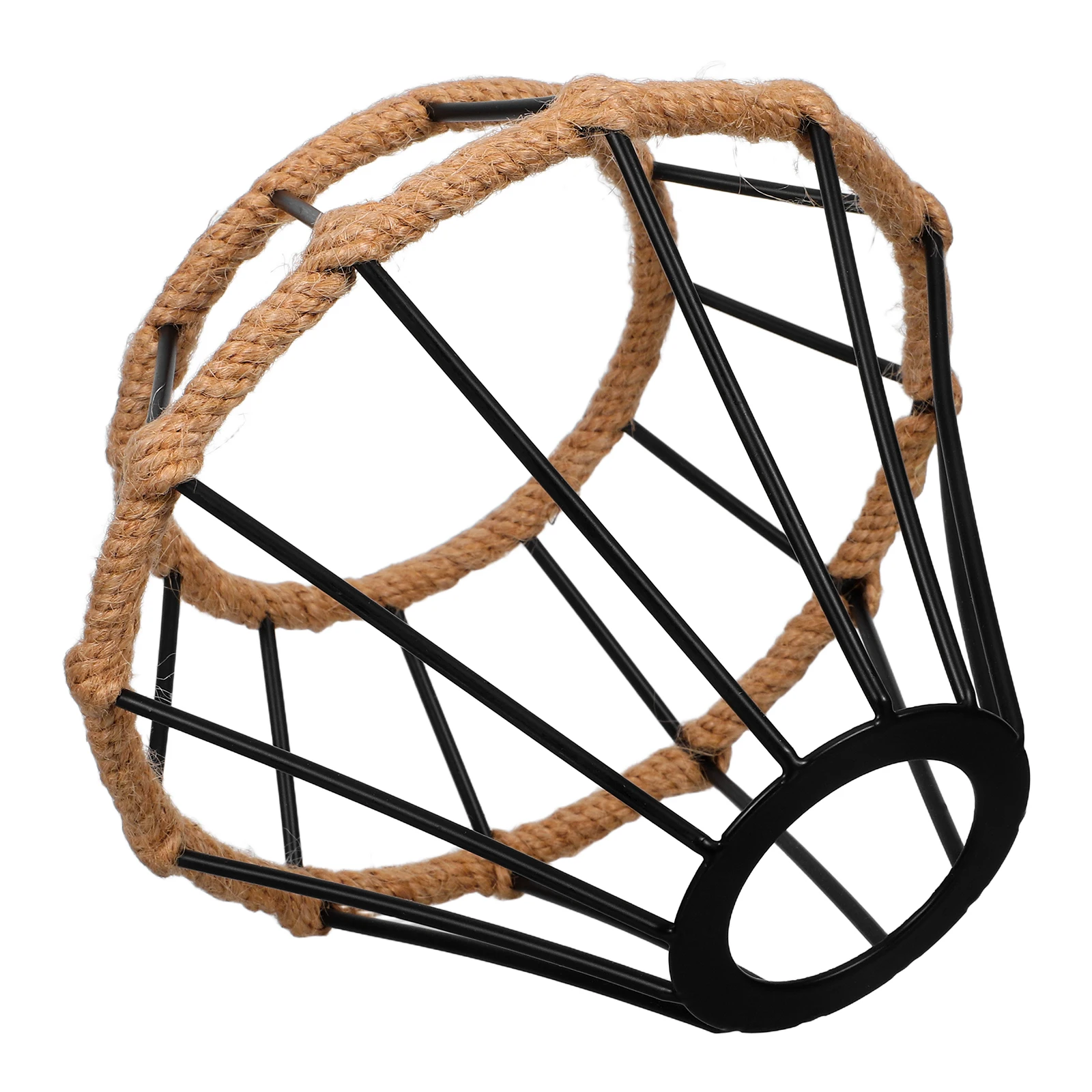 

Handwoven Cotton Rope Lampshade Farmhouse Style Metal Frame Woven Light Shade E27 Base Bedroom Living Room Decor Black Rustic