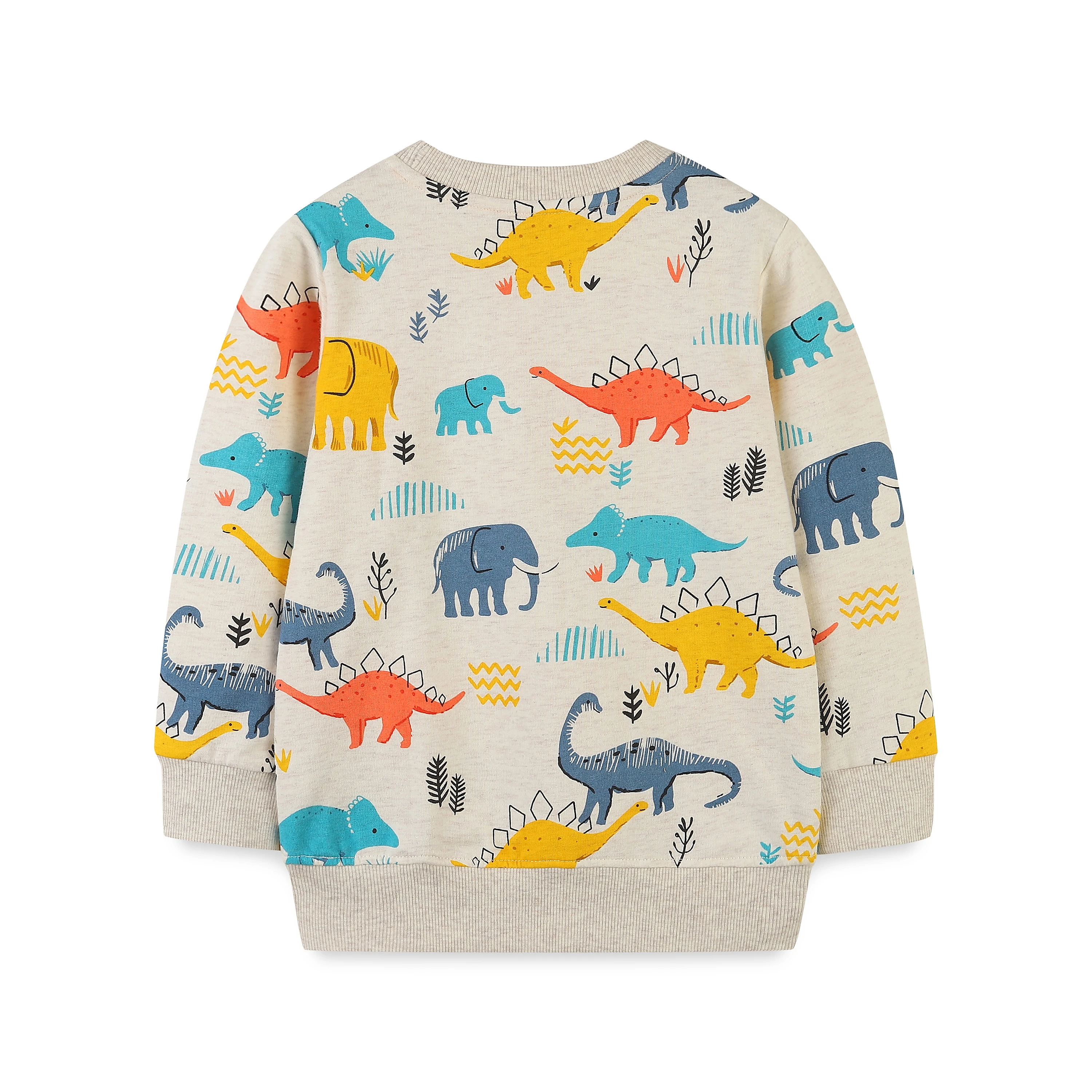 1-Piece Autumn Boys\' Long Sleeved Sweatshirt With European And American Style Knitted Cotton Cartoon Dinosaur Print 2-7Y