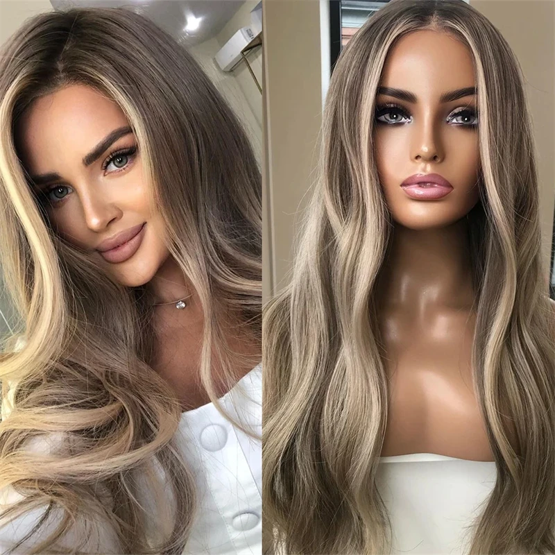 Wigs Real Human Hair Ash Brown Blonde Highlights Natural Full Lace Wig for Women Gluleless 13x6/13x4 Top Sale Lace Frontal Wig