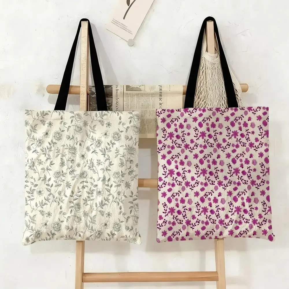 Floral Pattern As The Background Texture Storage Bags Large Capacity Canvas Bag For Female Students To Hold Books Tote Mommy Bag