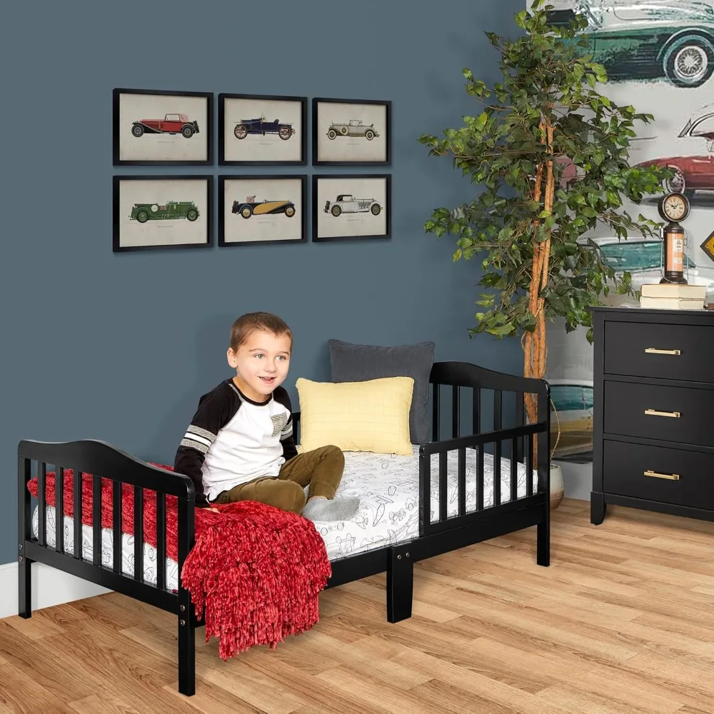 سرير طفل صغير باللون الأسود، معتمد من Greenguard Gold، معتمد من JPMA، تصميم منخفض إلى الأرض، لمسة نهائية غير سامة، آمنة