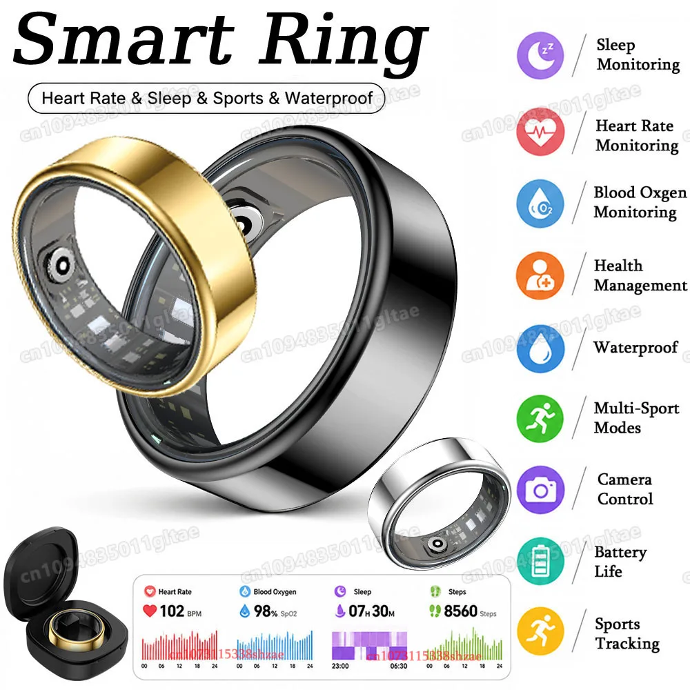 New R10 Waterproof Smart Ring Health Monitor Men Women Health Blood Oxygen Sleep Monitor Smart Rings Multi-sport Modes Ring HT30