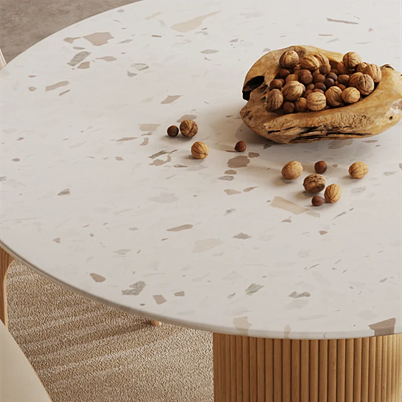 Nordic luxury terrazzo round table minimalist log dining table and chair combination designer rock plate